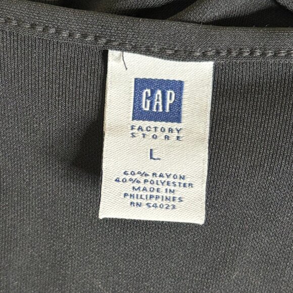Gap Factory Full Wrap Dress Large Black Short Sleeve Tie Waist Rayon Stretch - Picture 7 of 7